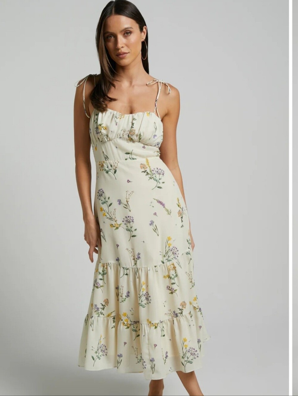 Showpo MONACO SWEETHEART MIDI DRESS IN BOTANICAL FLORAL Cream size 2
